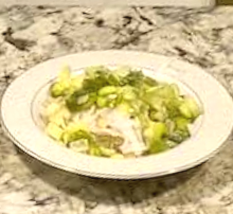 close-up of a plate with green curry